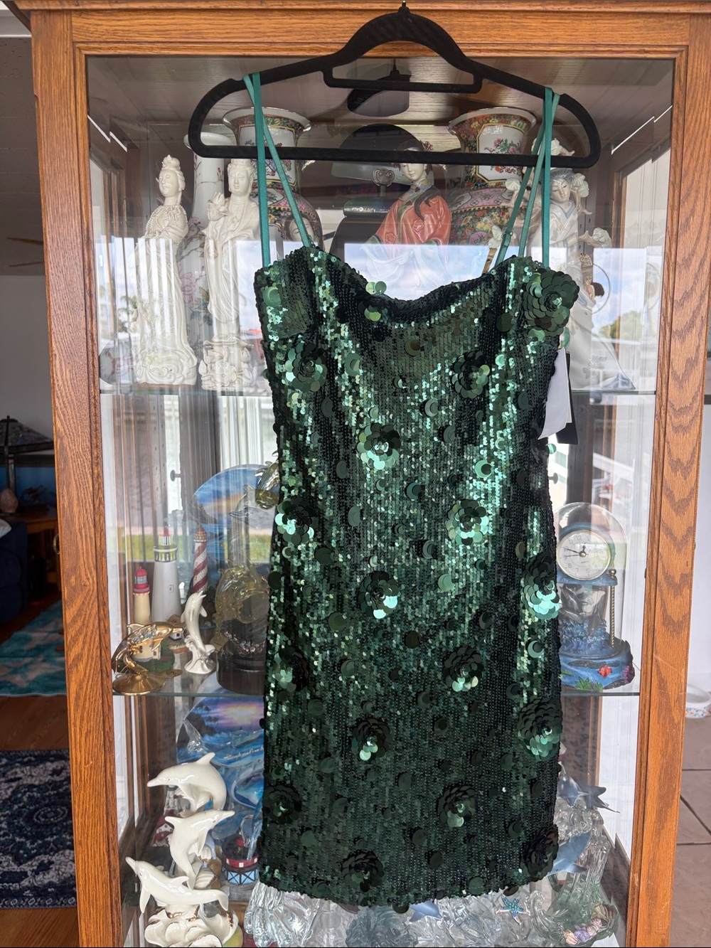 Green Sequin Slip Dress